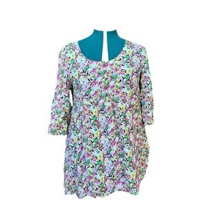 Free People Vintage Babydoll Floral U Neck Front Button Long Sleeve Mini Dress